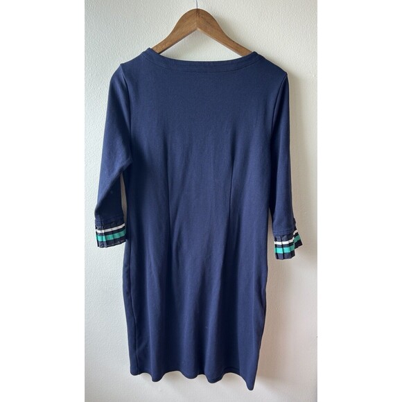 Talbots Dress Petite Large Navy Pleated Cuff Ruffle Gold Buttons Career Preppy - Picture 6 of 13